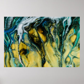 Geel, wit en blauw abstract schilderij poster