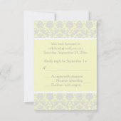 Geel, wit en grijs damasten antwoordkaart kaart (Achterkant)