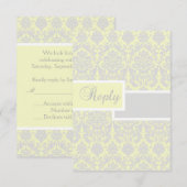 Geel, wit en grijs damasten antwoordkaart kaart (Voorkant / Achterkant)