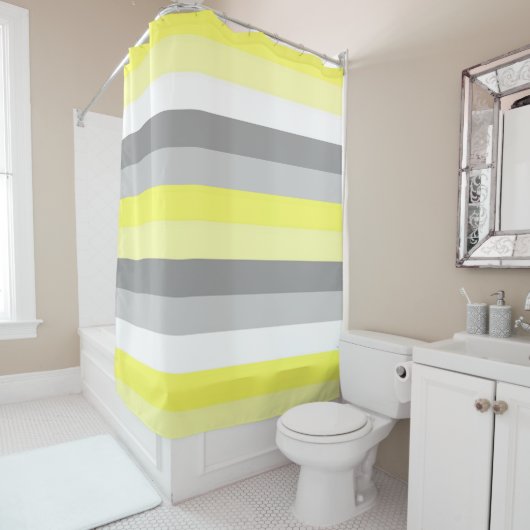 Geel, Wit en Grijs Strepen douchegordijn (In situ)