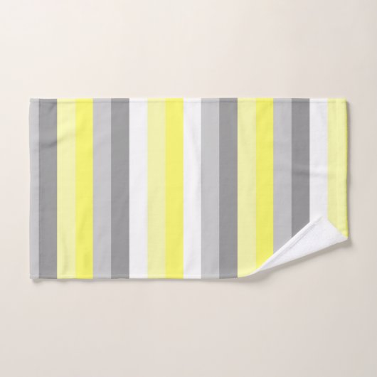 Geel, Wit en Grijs Stripes badhanddoekset Bad Handdoek (Handdoek)
