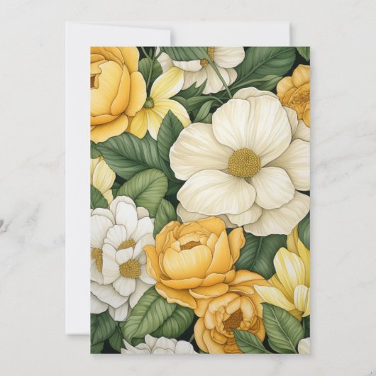 Geel, wit en groen Bloemen bruiloft Monogram Kaart (Achterkant)