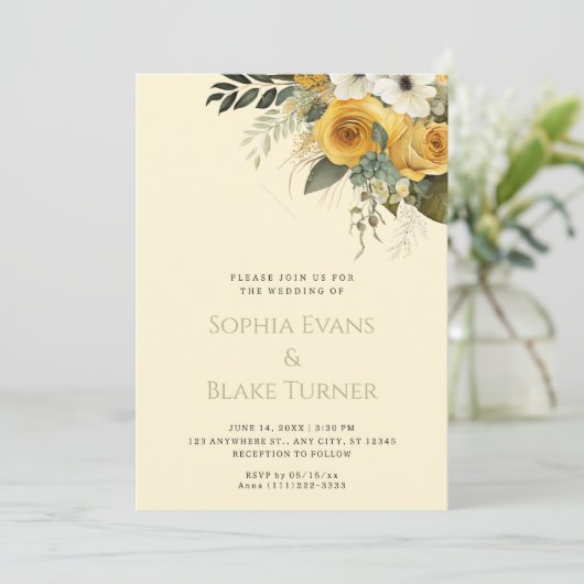 Geel Wit en Groen Floral Geel Weddenschap Kaart (Staand voorkant)