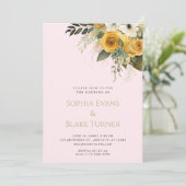Geel wit en groen Floral roze huwelijk Kaart (Staand voorkant)