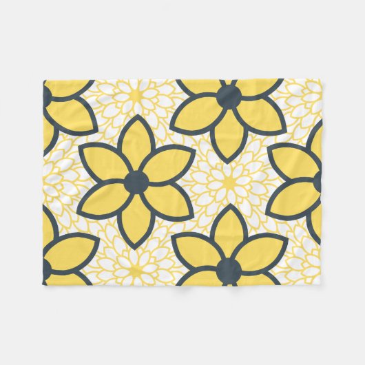 Geel, wit en houtskool Moderne Floral Fleece Deken (Voorkant (Horizontaal))