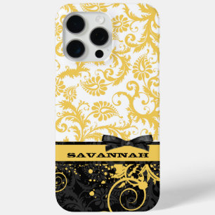 Geel Wit en Zwart Damask iPhone 15 Pro Max Hoesje