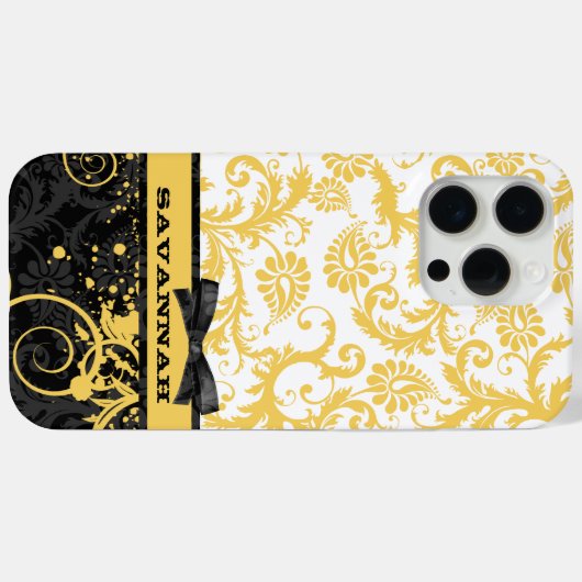 Geel Wit en Zwart Damask Case-Mate iPhone Case (Achterkant (horizontaal))