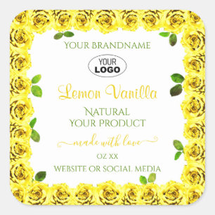 Geel wit etiket Bloomvormende Rozen Logo toevoegen
