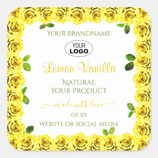 Geel wit etiket Bloomvormende Rozen Logo toevoegen (Voorkant)