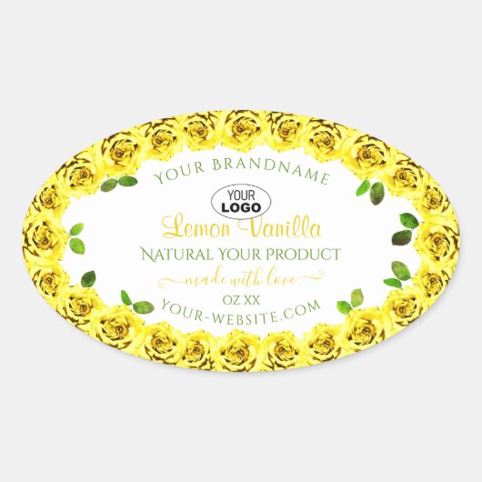 Geel wit etiket Bloomvormende Rozen Logo toevoegen (Voorkant)