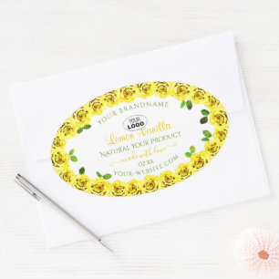 Geel wit etiket Bloomvormende Rozen Logo toevoegen