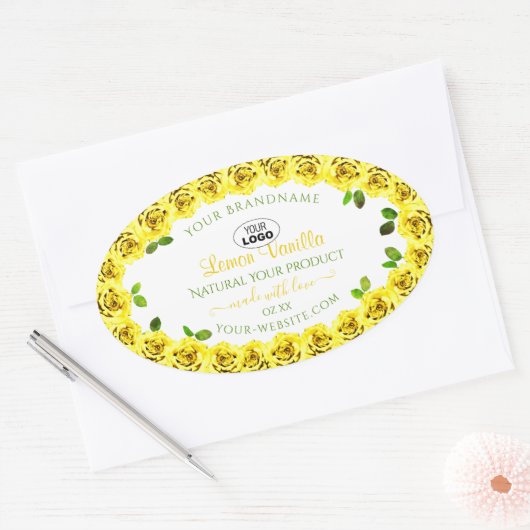 Geel wit etiket Bloomvormende Rozen Logo toevoegen (Envelop)