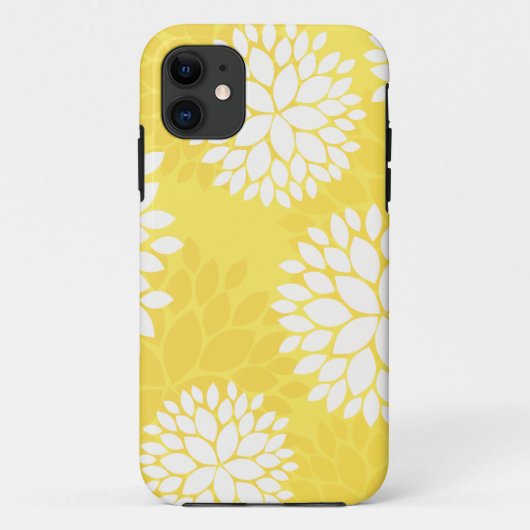 Geel wit Floral Monogram Case-Mate iPhone Case (Achterkant)
