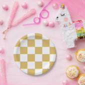 Geel/wit geborduurd papieren bordje (Feest)