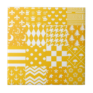 Geel Wit Gemengde Patchwork Ontwerp Patchwork Tegeltje