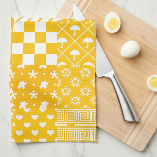 Geel Wit Gemengde Patchwork Ontwerp Patchwork Theedoek (Quarter Fold)