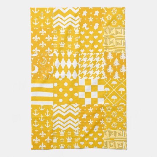 Geel Wit Gemengde Patchwork Ontwerp Patchwork Theedoek (Verticaal)