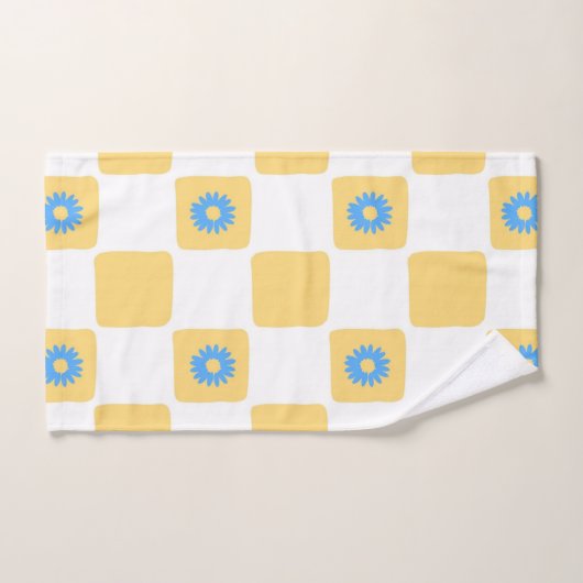 Geel wit geruit met blauw bloemenpatroon bad handdoek (Handdoek)