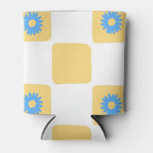 Geel wit geruit met blauw bloemenpatroon blikjeskoeler (Voorkant)