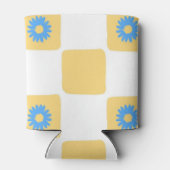 Geel wit geruit met blauw bloemenpatroon blikjeskoeler (Achterkant)
