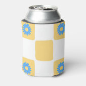 Geel wit geruit met blauw bloemenpatroon blikjeskoeler (Blikje Achterkant)