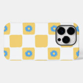 Geel wit geruit met blauw bloemenpatroon Case-Mate iPhone case (Achterkant (horizontaal))