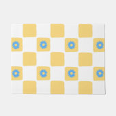 Geel wit geruit met blauw bloemenpatroon deurmat (Voorkant)