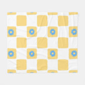 Geel wit geruit met blauw bloemenpatroon fleece deken (Voorkant (Horizontaal))