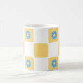 Geel wit geruit met blauw bloemenpatroon koffiemok (Center)