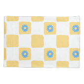 Geel wit geruit met blauw bloemenpatroon kussensloop (Achterkant)