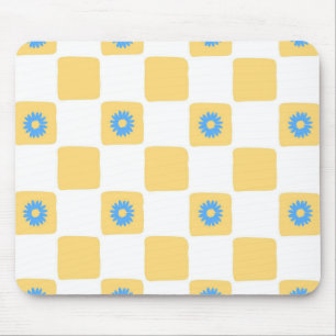 Geel wit geruit met blauw bloemenpatroon muismat