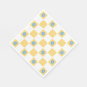 Geel wit geruit met blauw bloemenpatroon servet (Hoek)