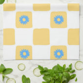 Geel wit geruit met blauw bloemenpatroon theedoek (Gevouwen)