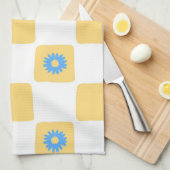 Geel wit geruit met blauw bloemenpatroon theedoek (Quarter Fold)