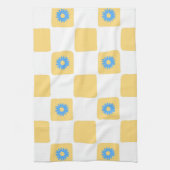 Geel wit geruit met blauw bloemenpatroon theedoek (Verticaal)