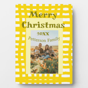 Geel wit geruit retro Kerst vakantie familie  Fotoplaat