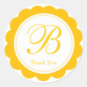 Geel wit geschulpte cirkel monogram dank u ronde sticker (Voorkant)
