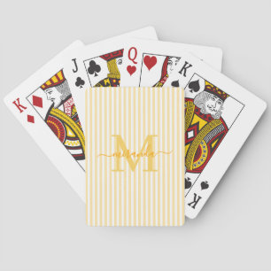 Geel & Wit Gestreepte Monogramnaam Pokerkaarten