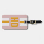 Geel & Wit gestreepte Shadow Monogram blush roze Bagagelabel (Voorkant horizontaal)