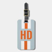 geel & wit gestreepte Shadow Monogram retro feestj Bagagelabel (Voorkant verticaal)