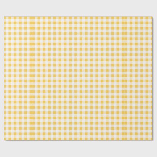 Geel wit Gingham Pattern, Uw Monogram Cadeaupapier (Vlak)