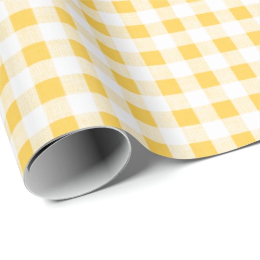 Geel wit Gingham Pattern, Uw Monogram Cadeaupapier (Rol Hoek)