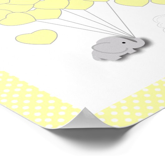 Geel, wit grijs Baby shower met olifant - Gast Poster (Hoek)