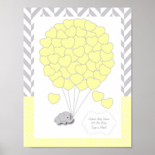 Geel, wit grijs Baby shower met olifant - Gast Poster