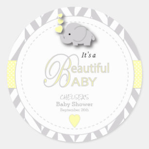Geel, wit grijs Baby shower Ronde Sticker