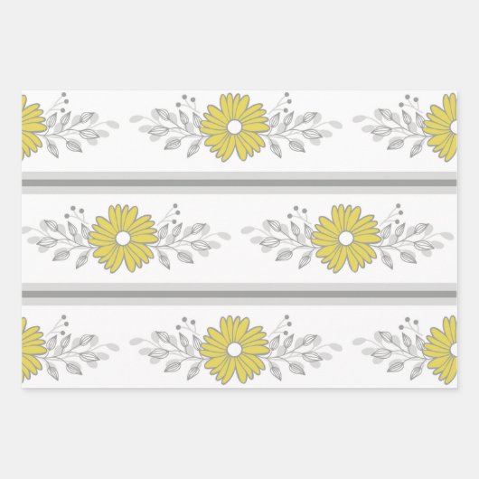 Geel Wit Grijs Bloemen Verjaardag Vrijgezellenfees Inpakpapier Vel (Voorkant 2)