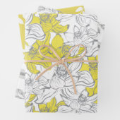 Geel Wit Grijs Bloemen Verjaardag Vrijgezellenfees Inpakpapier Vel (In situ)