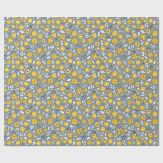 Geel | Wit | Grijs bloemig inpakpapier (Vlak)