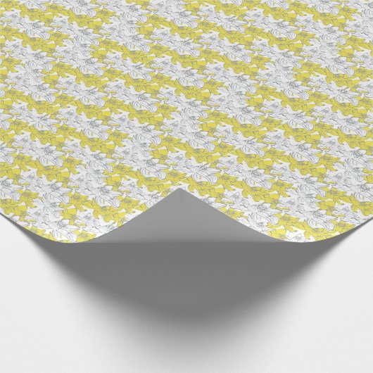 Geel Wit Grijs Bloemmotief Cadeaupapier (Hoek)