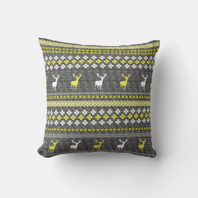 Geel wit grijs Stag Deer Trendy Modern Kussens (Voorkant)